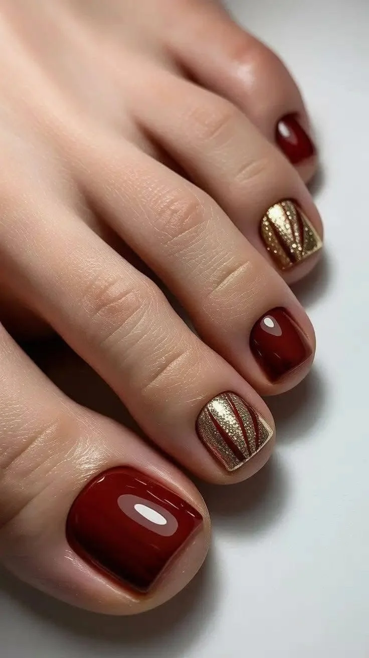 mẫu nail chân màu đỏ đơn giản